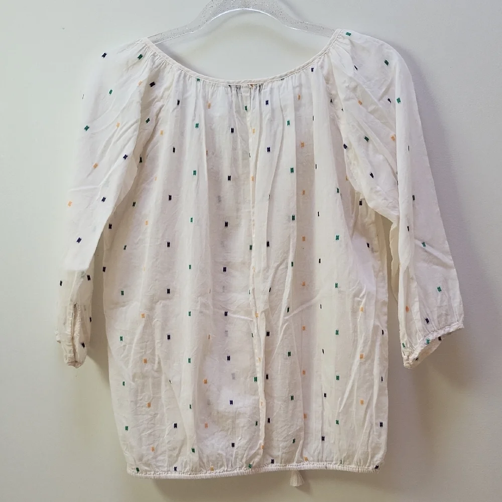 J. Crew Ivory Dot Peasant Top, XS - Picture 2 of 7